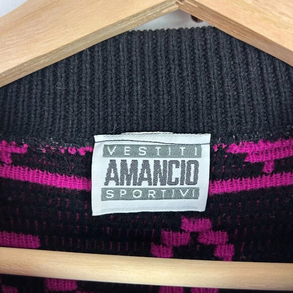 Vtg 90s Aztec Pink Black Sweater Women's Medium USA Made Western Cropped Y2K - Picture 5 of 6